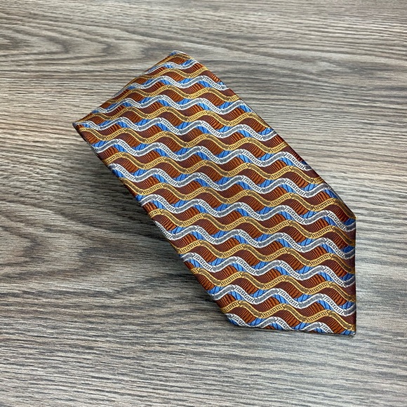 Jos A Bank Signature Copper, Gold & Blue Pattern Tie - Picture 1 of 4
